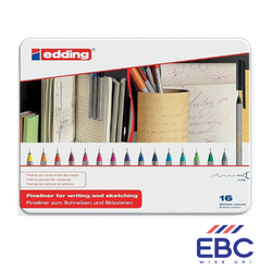 Edding 55 Fineliner 0.3 MM - Metal Box of 16 Assorted Pen